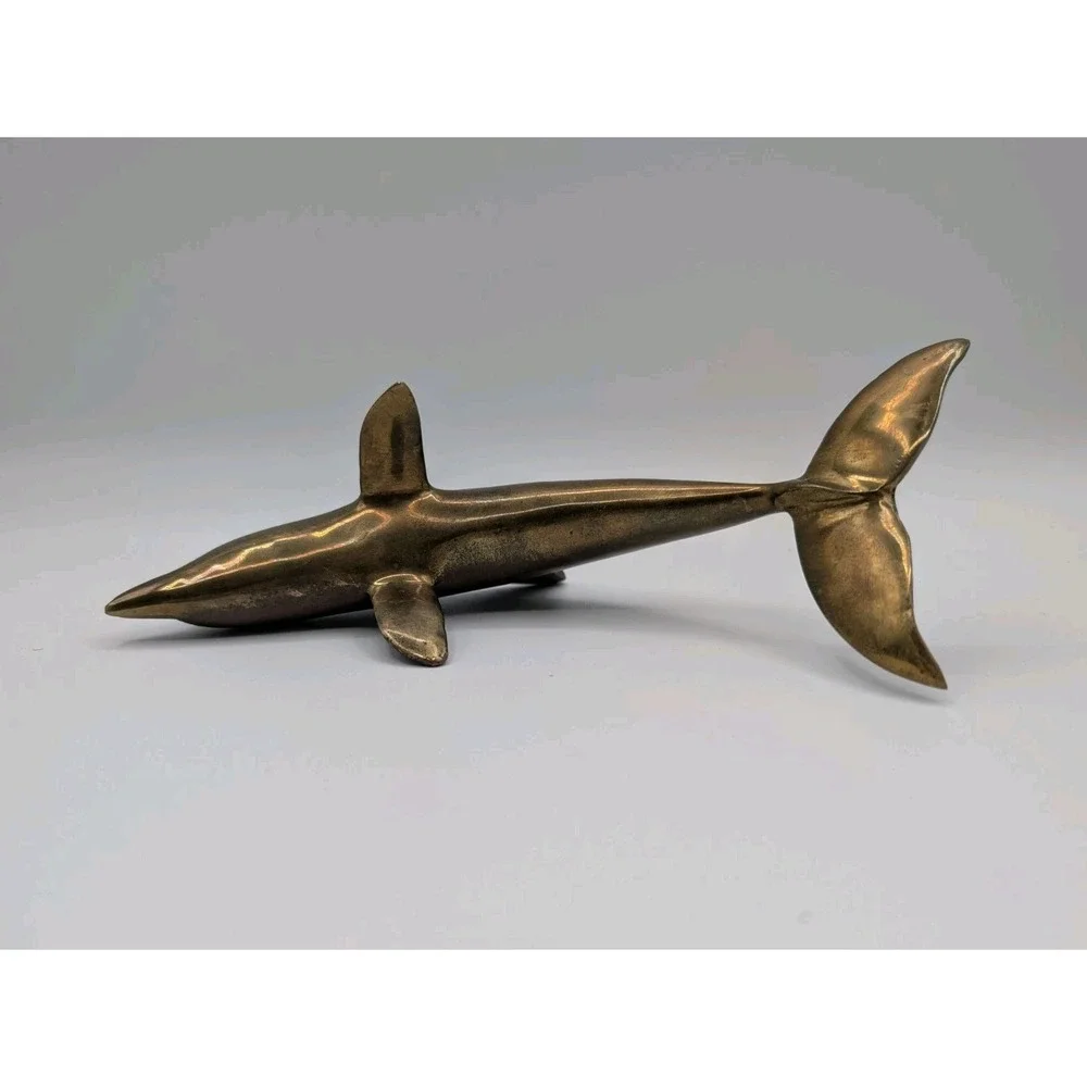 Vintage Solid Brass Dolphin Figurine 8